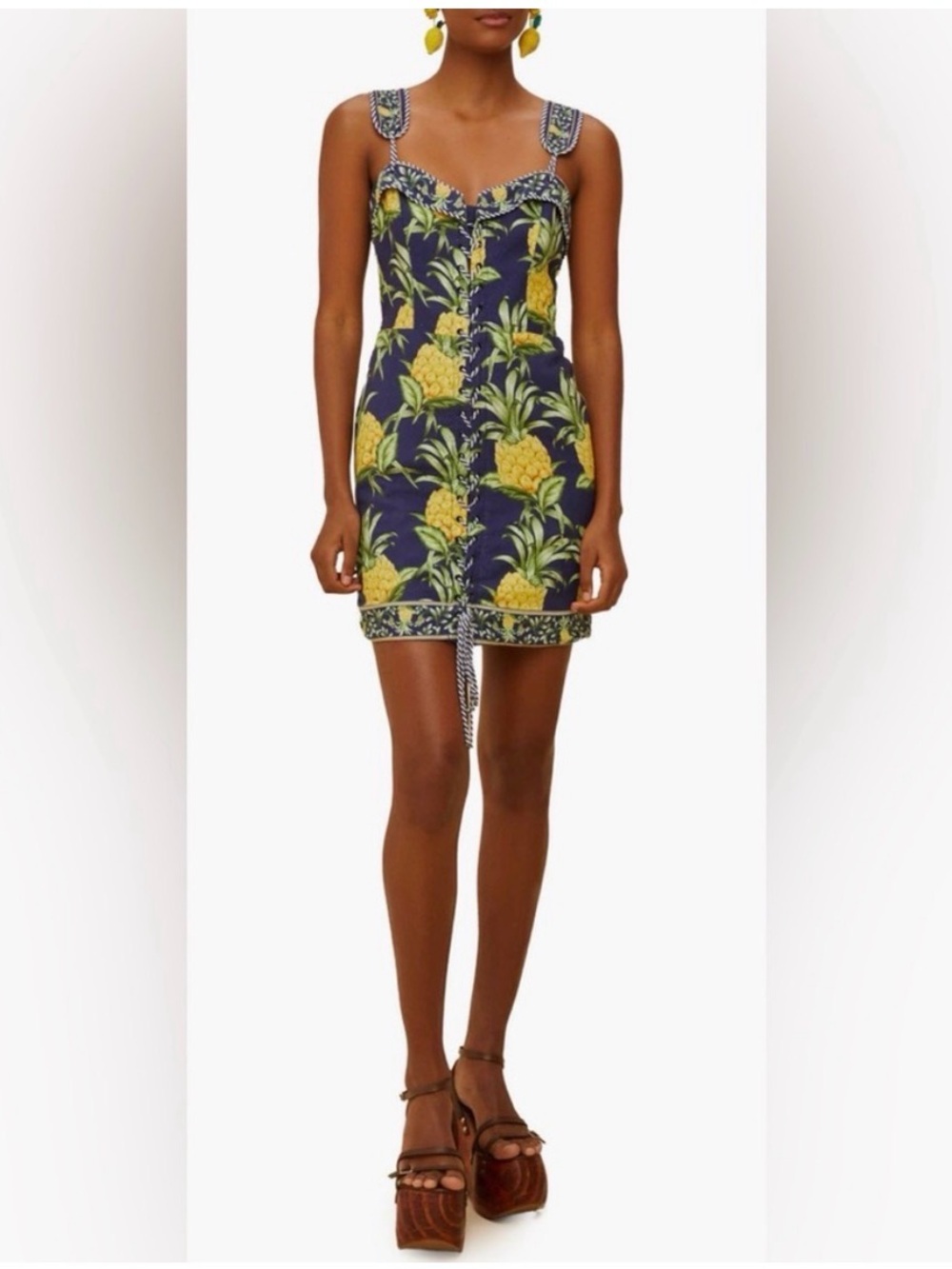 Farm Rio Navy Blue Pineapple Mini Dress (size XL)